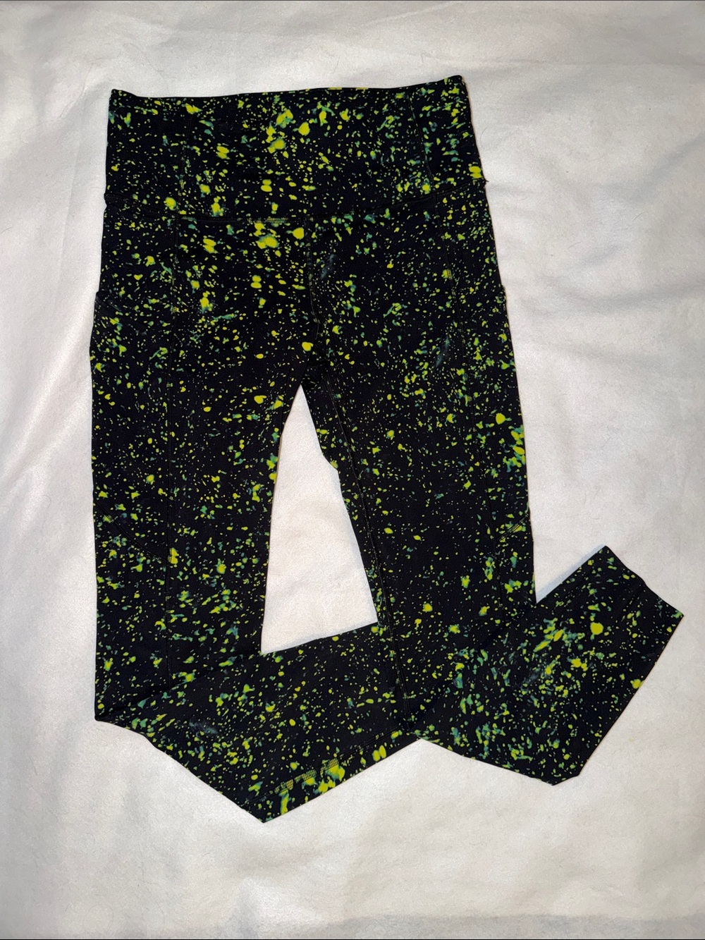 lululemon athletica Black Leggings with Neon Yellow-Green Splatter